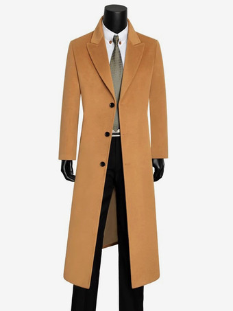 Camel Men's Wool Coat Long-Sleeved Knee-Length Business Double-Sided Warm Single-Breasted Overcoat