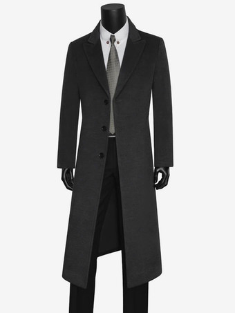 GrayMen's Wool Coat Long-Sleeved Knee-Length Business Double-Sided Warm Single-Breasted Overcoat