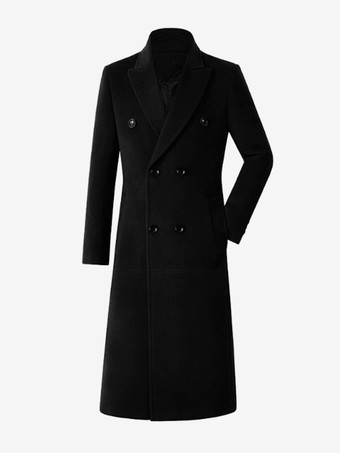 メンズ ウールコート ミドル丈 ダブルブレスト ロングライン ピーコート