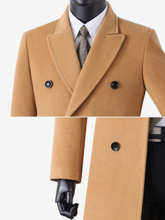 メンズ ウールコート ミドル丈 ダブルブレスト ロングライン ピーコート