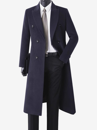 ディープブルーメンズ ウールコート ミドル丈 ダブルブレスト ロングライン ピーコート