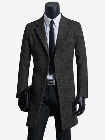 ブラック メンズスーツコート ターンダウンカラー ノッチドラペル ウールジャケット
