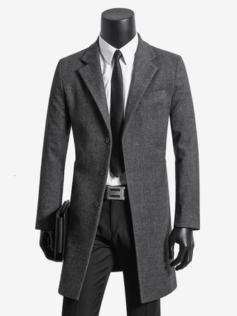 ライトグレーメンズスーツコート ターンダウンカラー ノッチドラペル ウールジャケット
