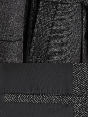 メンズスーツコート ダブルブレスト ベルト付き ノッチドラペルカラー グレー ウールコート