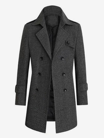メンズスーツコート ダブルブレスト ベルト付き ノッチドラペルカラー グレー ウールコート