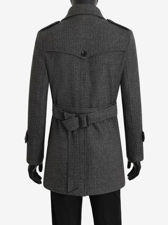 メンズスーツコート ダブルブレスト ベルト付き ノッチドラペルカラー グレー ウールコート