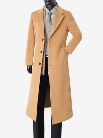 ラクダ色 メンズ ロングスーツコート ターンダウンカラー スリムフィット 長袖 シングルブレスト オーバーコート