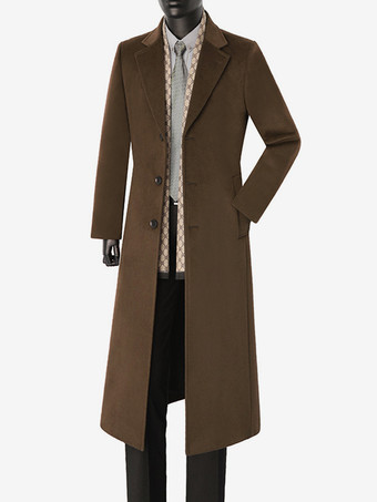 ブラウン メンズ ロングスーツコート ターンダウンカラー スリムフィット 長袖 シングルブレスト オーバーコート
