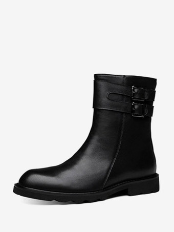 メンズ チェルシーブーツ 牛革 シック ブラック スリップオン アンクルブーツ