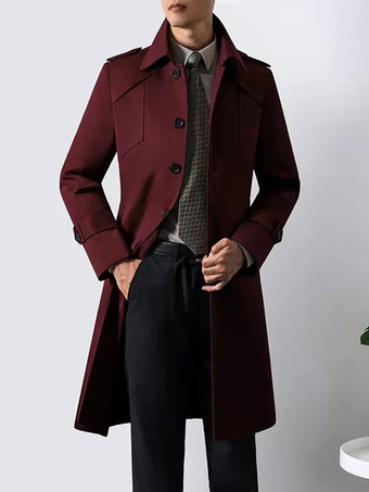 ワインレッド メンズスーツコート ターンダウンカラー シックポケット コーヒーブラウンコート