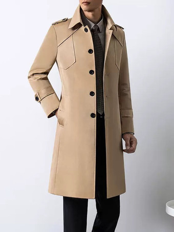 カーキ メンズスーツコート ターンダウンカラー シックポケット コーヒーブラウンコート