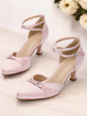 ハイヒール ブライズメイドシューズ ピンク ポインテッドトゥ クロス クロス パンプス