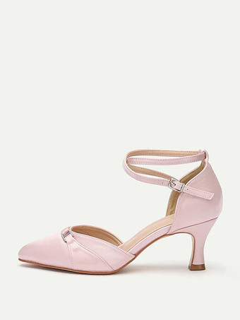 ハイヒール ブライズメイドシューズ ピンク ポインテッドトゥ クロス クロス パンプス