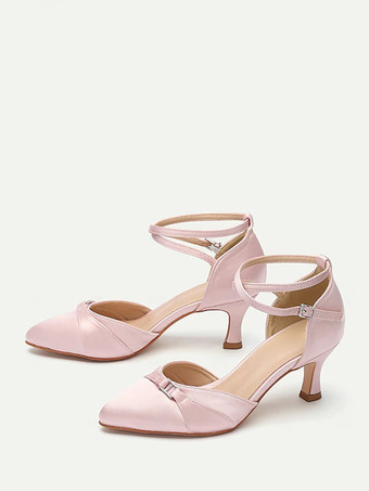 ピンクハイヒール ブライズメイドシューズ ピンク ポインテッドトゥ クロス クロス パンプス