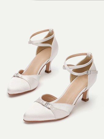 ホワイト ハイヒール ブライズメイドシューズ ピンク ポインテッドトゥ クロス クロス パンプス