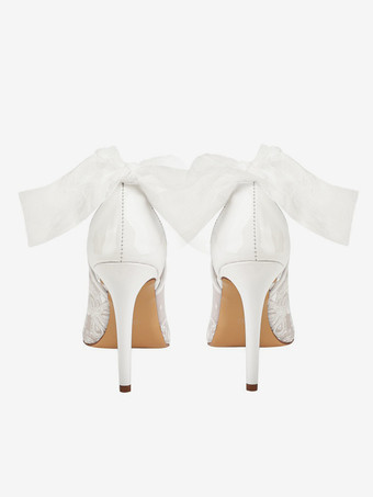 レースのウェディングシューズ ポインテッドトゥ ハイヒール ブライダルパンプス