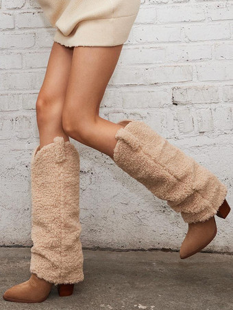 Damenstiefel mit Blockabsatz und halbhoher Wadenlänge Denim-Patchwork spitzer Zehenbereich Westernstiefel