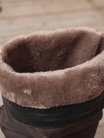 Women Black Slouch Boots Round Toe Chunky Heel Mid Calf Boots