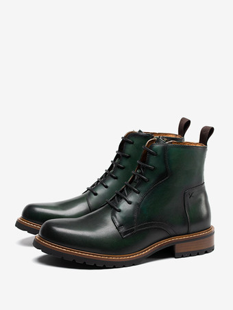 ダークグリーンメンズ ワーク マーティンブーツ 牛革 クラシック ブラック アンクルブーツ