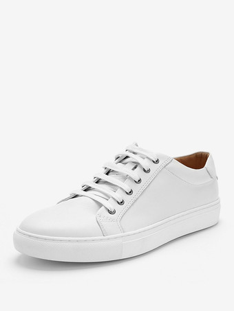 メンズスニーカー 快適な牛革 ラウンドトゥ ロートップ レースアップシューズ