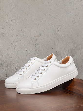 メンズスニーカー 快適な牛革 ラウンドトゥ ロートップ レースアップシューズ