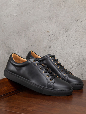 メンズスニーカー 快適な牛革 ラウンドトゥ ロートップ レースアップシューズ