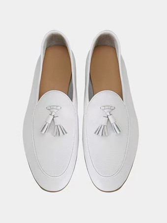 メンズ タッセルローファー ラウンドトゥ 牛革 プロム ウェディングシューズ