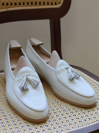 メンズ タッセルローファー ラウンドトゥ 牛革 プロム ウェディングシューズ