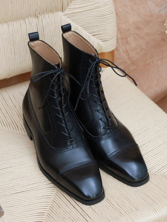 メンズ マーティンブーツ ブラック 牛革 スクエアトゥ ショート アンクル ワークブーツ