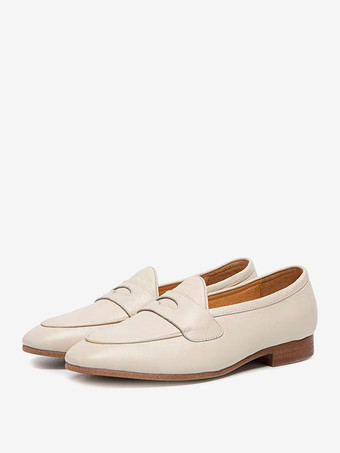 アイボリー メンズ 牛革 ペニーローファーシューズ プロム ウェディングシューズ