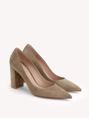 レディース スエード ハイヒール ポインテッドトゥ チャンキーヒール パンプス