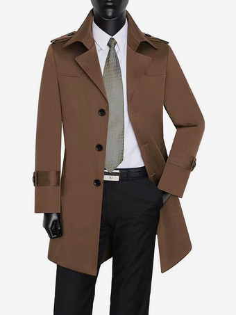 ブラウン メンズ ウィンドブレーカー シンプル ミドル丈 ウィンドブレーカー ジャケット ビジネス ラペル トレンチコート