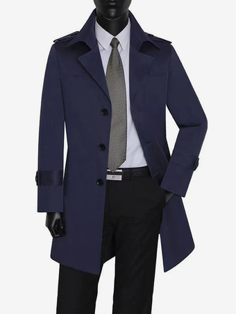 ディープブルーメンズ ウィンドブレーカー シンプル ミドル丈 ウィンドブレーカー ジャケット ビジネス ラペル トレンチコート