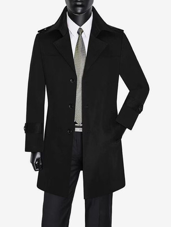 ブラック メンズ ウィンドブレーカー シンプル ミドル丈 ウィンドブレーカー ジャケット ビジネス ラペル トレンチコート