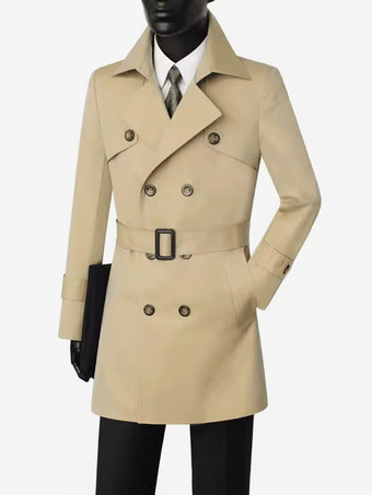 アプリコットクラシックトレンチコート ミドル丈 ダブルブレスト ノッチドラペル ビジネス スリムフィット コート ベルト付き