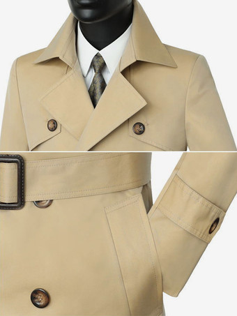 クラシックトレンチコート ミドル丈 ダブルブレスト ノッチドラペル ビジネス スリムフィット コート ベルト付き