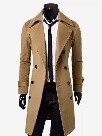 ラクダ色 メンズスーツ ダブルブレスト ターンダウンカラー シック スリムフィット マキシコート