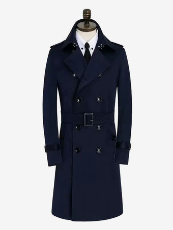 ディープブルー英国風ウィンドブレーカー ミドル丈 スリム ビジネス ウィンドブレーカー 防風ジャケット メンズ コート