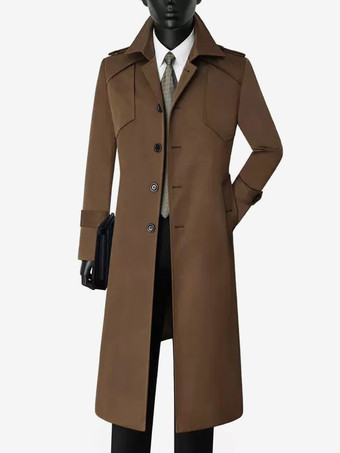 ブラウン メンズスーツコート ノッチドラペルカラー ロングラインコート