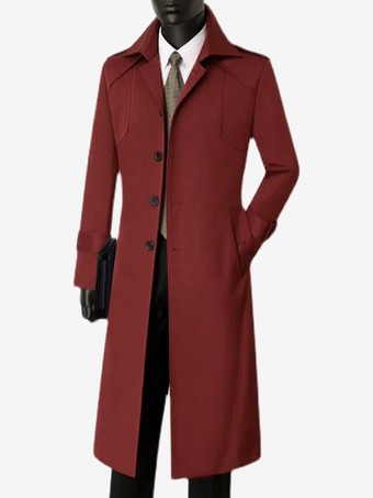 ワインレッド メンズスーツコート ノッチドラペルカラー ロングラインコート