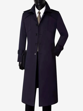 ブラック メンズスーツコート ノッチドラペルカラー ロングラインコート