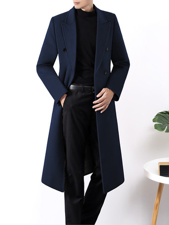 ディープブルーメンズスーツコート ダブルブレスト ターンダウンカラー カジュアル ブラックコート