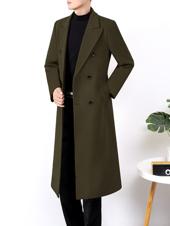 グリーン メンズスーツコート ダブルブレスト ターンダウンカラー カジュアル ブラックコート