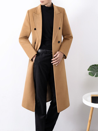 ラクダ色 メンズスーツコート ダブルブレスト ターンダウンカラー カジュアル ブラックコート