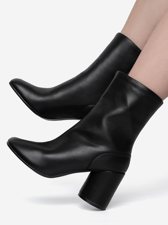 Botines negros de mujer con punta redonda y tacón grueso