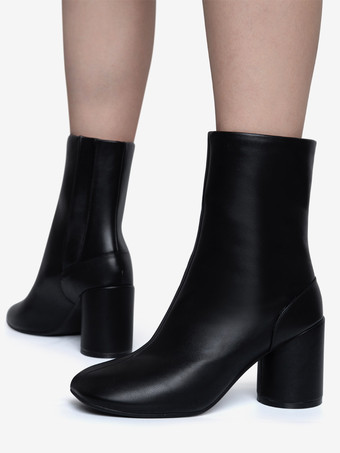 Botines negros de mujer con punta redonda y tacón grueso