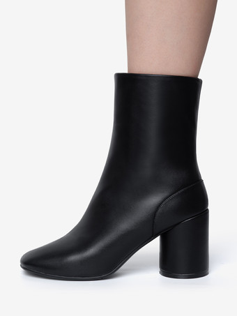 Botines negros de mujer con punta redonda y tacón grueso