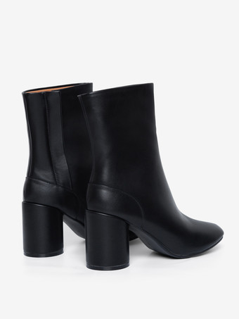 Botines negros de mujer con punta redonda y tacón grueso