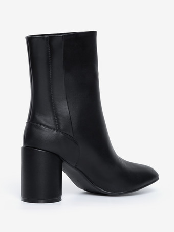 Botines negros de mujer con punta redonda y tacón grueso