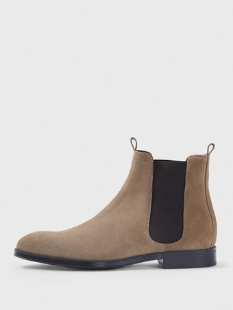 メンズブーツ チェルシーブーツ ライトブラウン マイクロスエードアッパー スクエアトゥ